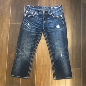 Miss Me distressed capris with rhinestone details